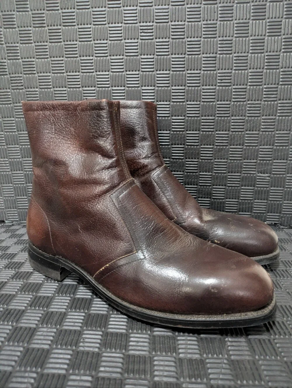 Knapp Safety Shoe Steel Toe Work Boots Side Zip Brown Leather Mens 10.5 EE USA